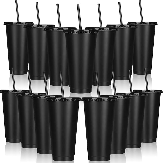Bokon 15 Sets Tumbler with Straw and Lid Bulk 24 oz Reusable Plastic Cups to Go by Bokon