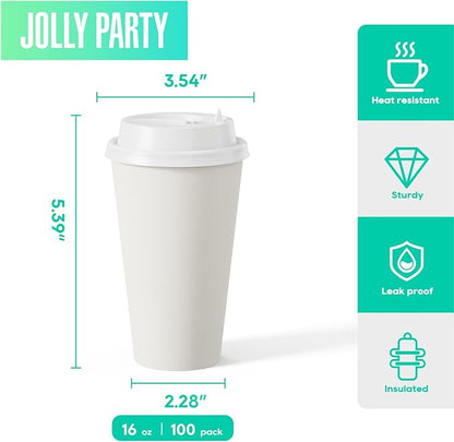 JOLLY PARTY 16 oz Paper Coffee Cups, Disposable Paper Cup - Image 2