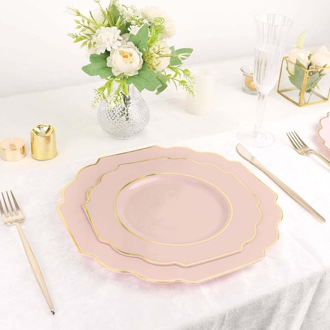 Blush Hard Plastic Dinner Plates, 50 Pack 11" Disposable Round Baroque Plates - Image 2