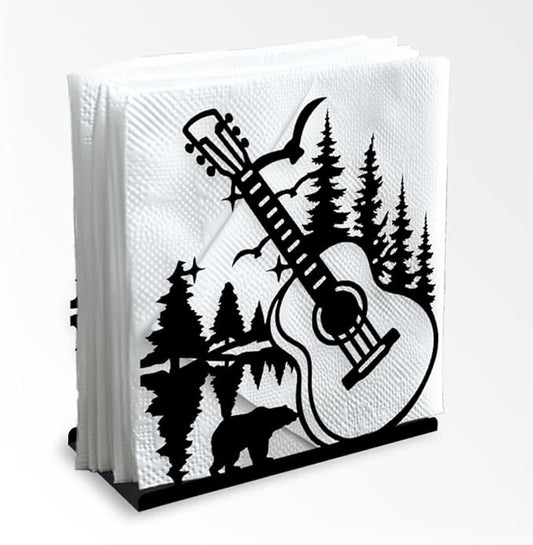 Guitar Forest Decorative Black Metal Napkin Holder for Table, 5.3" x 4.9" x 1.9" Music Tree Standing Napkin Holder for Home Kitchen Restaurant Picnic Party Coffee Bar Dining Room