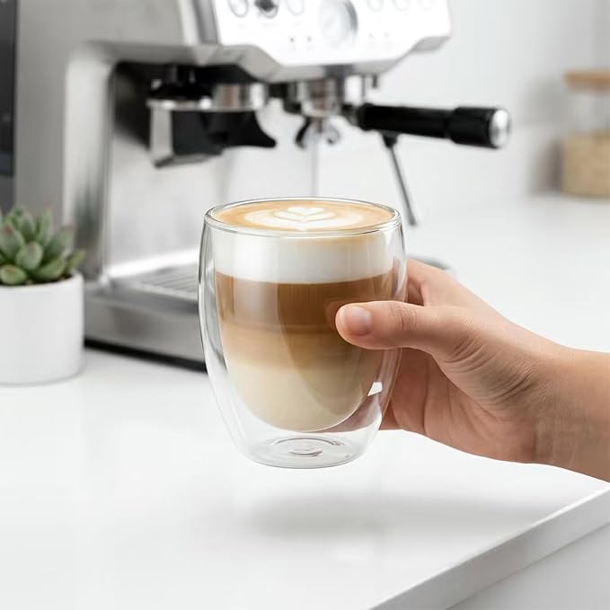 Glass Coffee Mugs Set of 2, Double Walled Clear Coffee Cups 12oz - Image 2