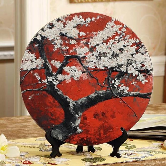 Decorative Ceramic Plates 10'' with Display Stand Delicate Flowering Tree Perfect for Wall Hanging Home and Office Decor DP-267785372