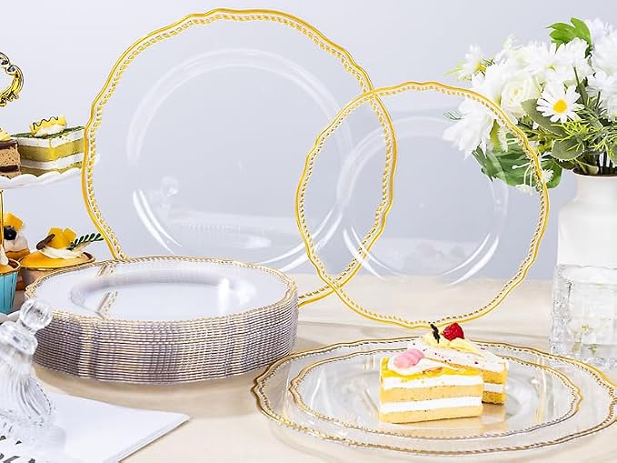 60 Pcs Clear Gold Dinner Plates - Image 3