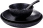 4-Piece Ceramic Dinnerware Set, Plate, Dish, Bowl, Spoon, Japanese Hand-painted Tableware set, A Good Tableware (Black)