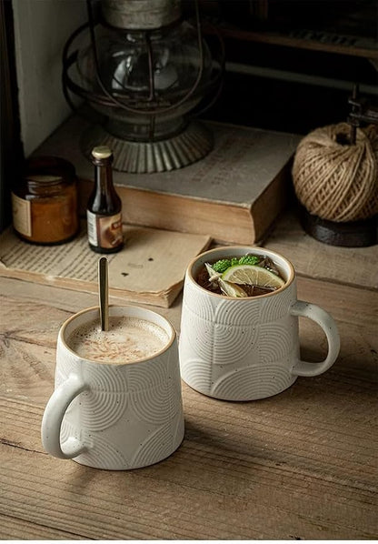 Minimalist Embossed Speckled Ceramic Coffee Mug, 14oz Large Capacity, - Image 8