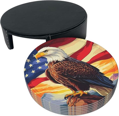 Eagle Stars Stripes Flag Leather Coasters Set of 6 - Image 8