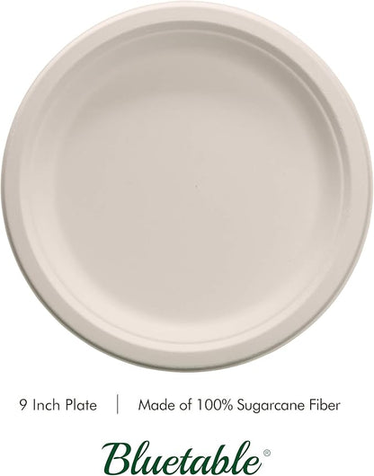 Compostable Paper Plates 9 Inch Bulk Plates [500 Case Pack] - Biodegradable Made from 100% Sugarcane - Heavy Duty Disposable - Eco Friendly - Bagasse Dinner Plates Natural Recycled Plate [500 Case]