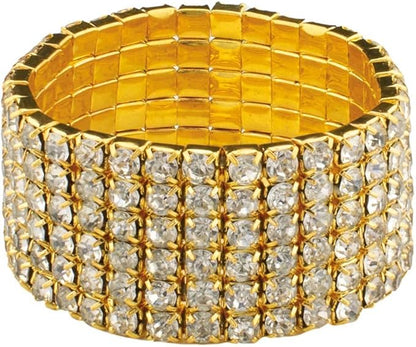 Ashford Napkin Ring, Sparkling Glass Rhinestones, for Cloth Napkins, Elegant Formal Dining Table Setting, Event, Wedding, Gold, 2", Set of 4