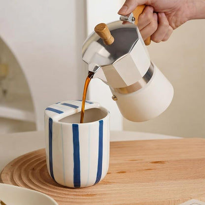 Ceramic Mug with Sip Hole 10 oz Deep and Light Blue Red Striped Ceramic Coffee - Image 6