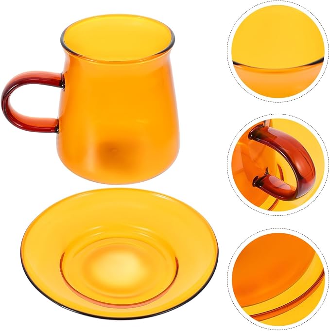 Mikinona Vintage Tea Cups and Saucers Sets, 3.14x2.75x2.75In Amber Glass Coffee - Image 4