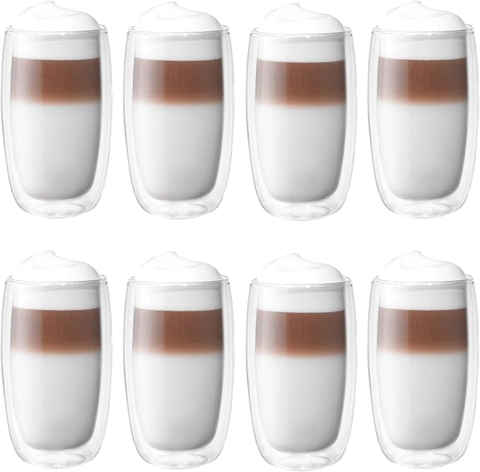 ZWILLING Sorrento 8-pc Double-Wall Glass Latte Cup Set | Artisan made, Double by Zwilling