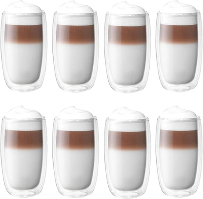 ZWILLING Sorrento 8-pc Double-Wall Glass Latte Cup Set | Artisan made, Double by Zwilling