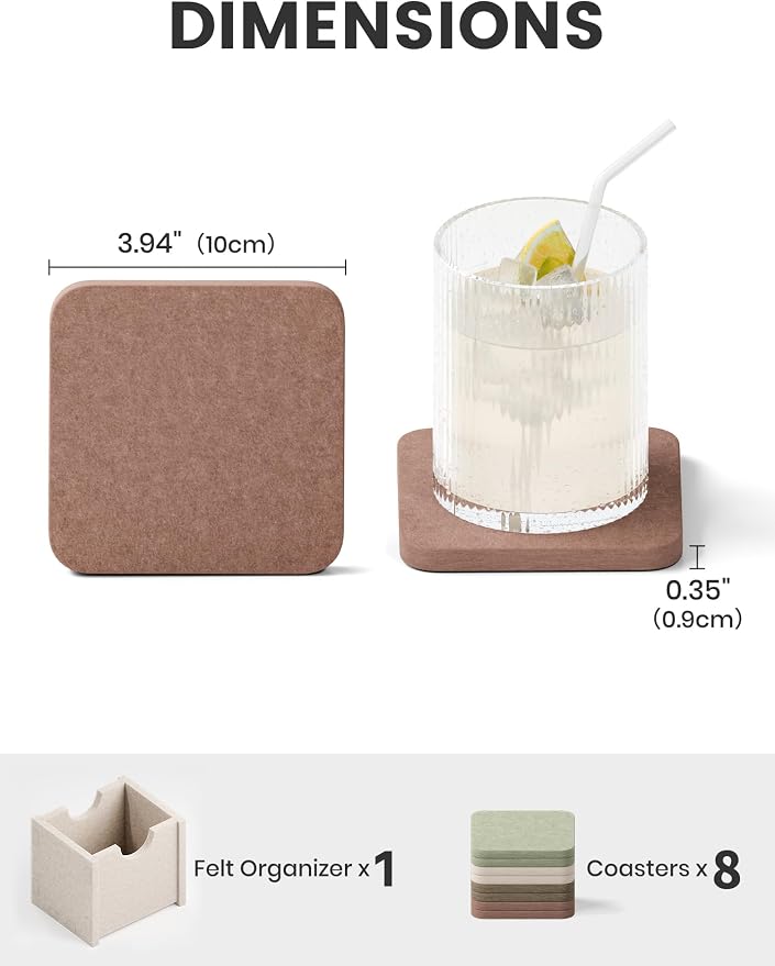 Fluxynara Felt Coasters with Holder, Boho | Square Felt Coasters, - Image 2