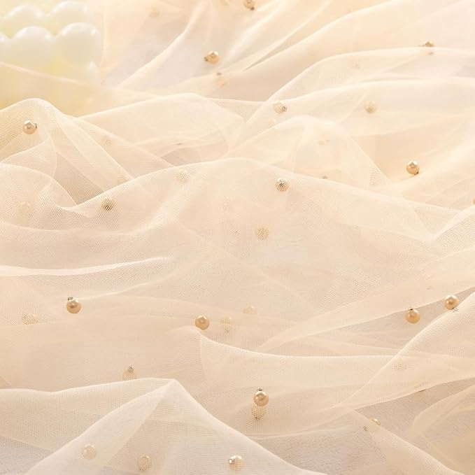 Pearl Table Runner Summer Tulle Gauze Sheer Wedding Party Home Decor | Peach - Image 3
