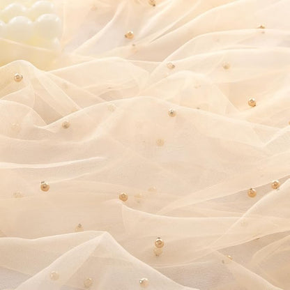 Pearl Table Runner Summer Tulle Gauze Sheer Wedding Party Home Decor | Peach - Image 3