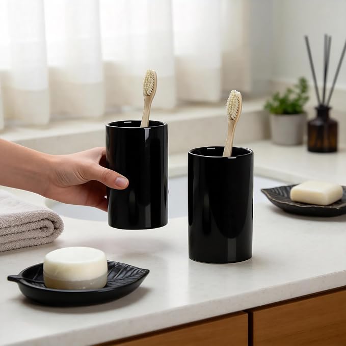 Gaolinci 2 Pcs Simple Solid Color Ceramic Mouthwash Cups, Bathroom Brushing Cup - Image 3