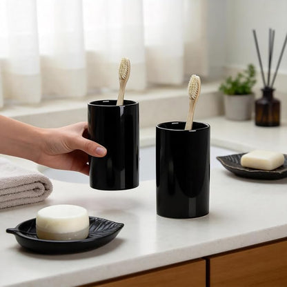Gaolinci 2 Pcs Simple Solid Color Ceramic Mouthwash Cups, Bathroom Brushing Cup - Image 3