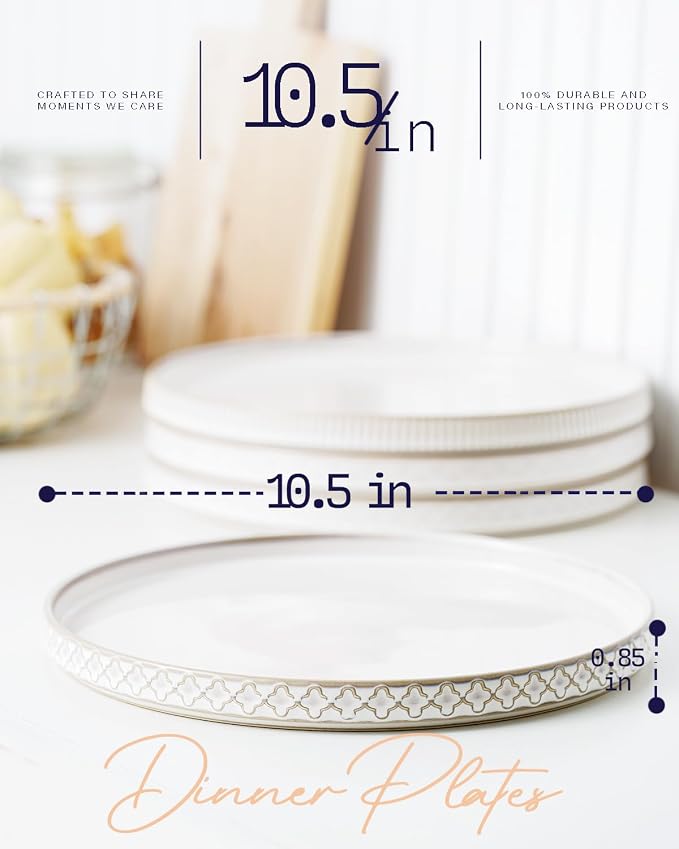 getstar 10.5” Ceramic Dinner Plates, Microwave & Dishwasher Safe, Salad Pasta - Image 4