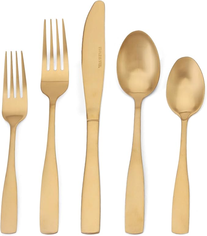 Matte Gold Silverware Set, Satin Finish 40-Piece Stainless Steel Flatware set by OCEExquisitesilverware