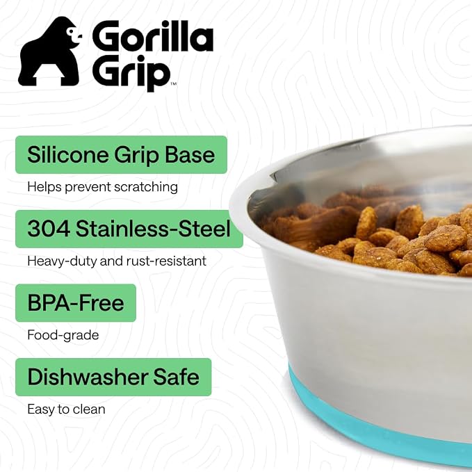 GORILLA GRIP Dog Bowls, Food Grade 304 Stainless Steel Holds 2 Cups Each Food - Image 2