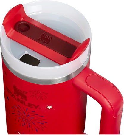 STANLEY Quencher H2.0 Flow State Tumbler, 30 oz, Chili Red Fireworks | Handle - Image 2