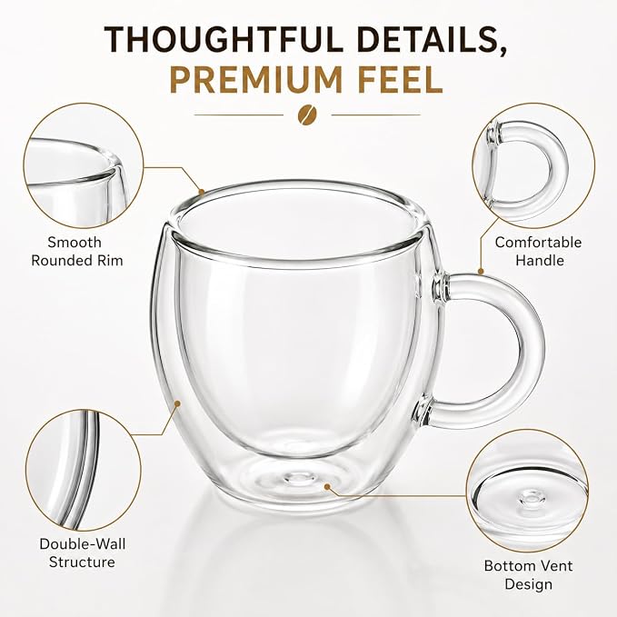 2.5oz Espresso Cups Set of 6, Small Expresso Shot Glass, Double Wall Insulated - Image 3