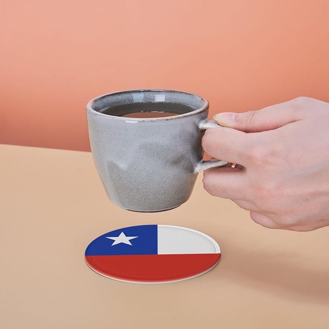 6 Pack Chile Flag Leather Coaster - Image 7
