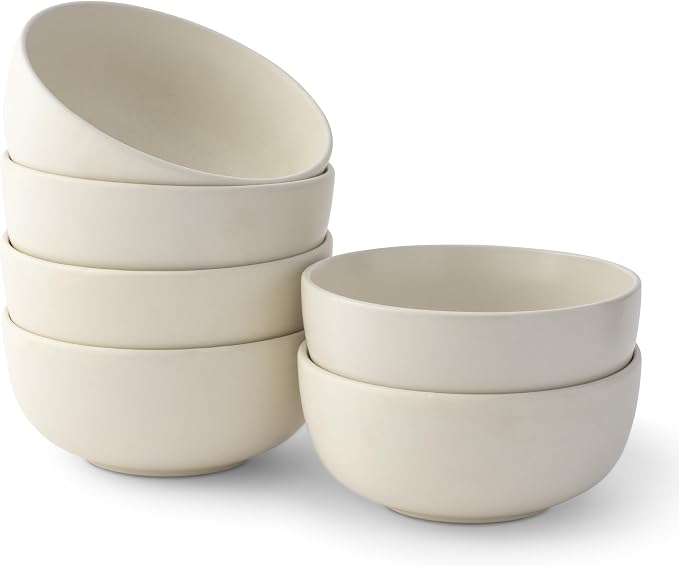 JoyJolt Mesa 23oz Stoneware Soup Bowls, 5.8" Matte White Cereal Bowls Set of 6 by JoyJolt