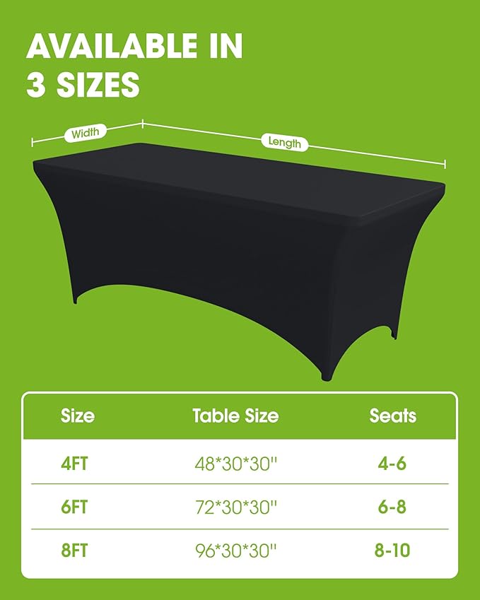 Pureegg Spandex Tablecloth 6ft - 2 Pack, Fitted and Tight Cloth for Rectangle Table, Wrinkle-Free and Stretch Table Cover for Party, Wedding, Banquet and Birthday, Black