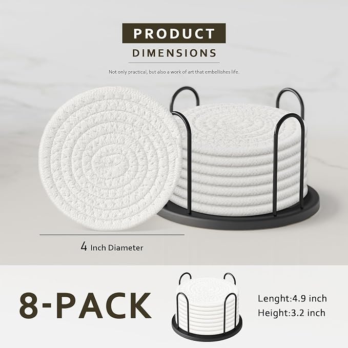 Lazebox Coasters Set of 8 for Drinks, 4 Inch Large Coasters for Coffee Table - Image 2