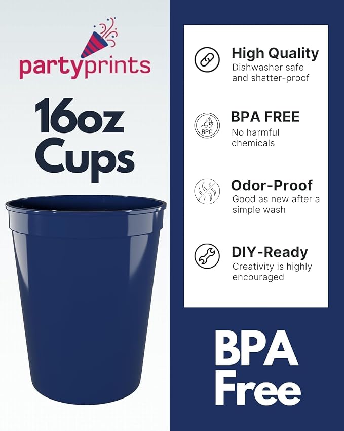 PartyPrints 10 Pack 16 oz Navy Blue Reusable Blank Plastic Cups, Stadium Cups - Image 3