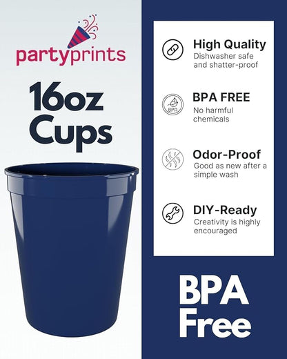 PartyPrints 10 Pack 16 oz Navy Blue Reusable Blank Plastic Cups, Stadium Cups - Image 3