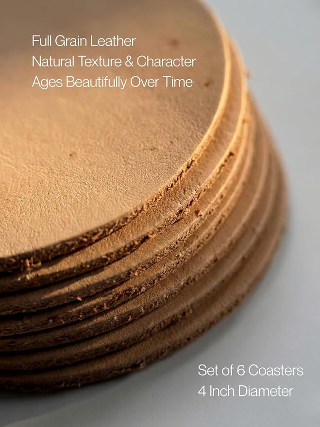 Real Natural Grain Leather Coasters – Durable Non-Slip Distressed Design - Image 5