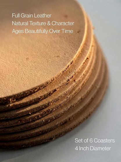 Real Natural Grain Leather Coasters – Durable Non-Slip Distressed Design - Image 5