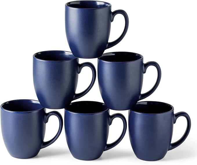 AmorArc 16 oz Coffee Mugs Set of 6, Large Ceramic Coffee Cups-Matte Blue | by AmorArc