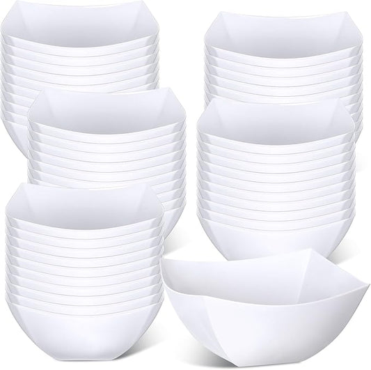 Tanlade 50 Pcs Square Plastic Serving Bowls Disposable Snack Salad Bowl Small Party Candy Bar Containers Taco Bar Serving Dishes for Buffet Chips Fruit(4 oz,White)