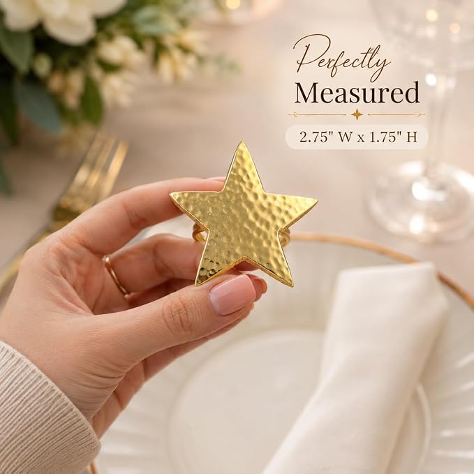ALPHA Living HOME Napkin Rings Set of 12, Star Napkin Holders, Rustic Napkin - Image 4