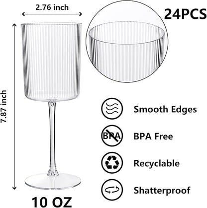YOUBET 24Pack Plastic Ribbed Wine Glasses - Image 2