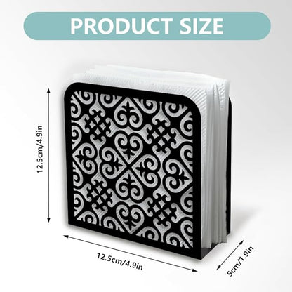 Retro Pattern Decorative Black Metal Napkin Holder for Table, 4.9" x 4.9" x 1.9" Standing Napkin Holder for Home Kitchen Restaurant Picnic Party Coffee Bar Dining Room