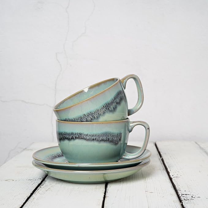 Bosmarlin Ceramic Cappuccino Cup and Saucer Set of 2, 10 Oz, Dishwasher and - Image 6