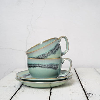 Bosmarlin Ceramic Cappuccino Cup and Saucer Set of 2, 10 Oz, Dishwasher and - Image 6