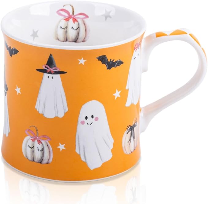 Cute Ghost Halloween Coffee Mug, 12oz Orange Ceramic Coffee Cup by MFoffice