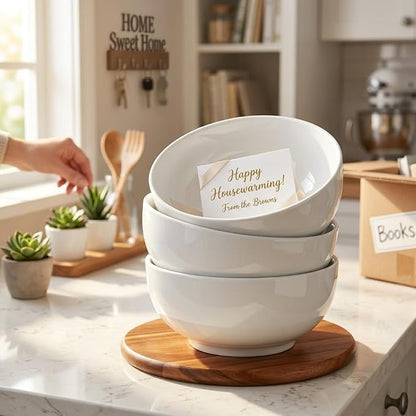 DELLING 60 Oz Large Serving Bowls Set of 3, 8 Inch White Ceramic Mixing Bowls - Image 5