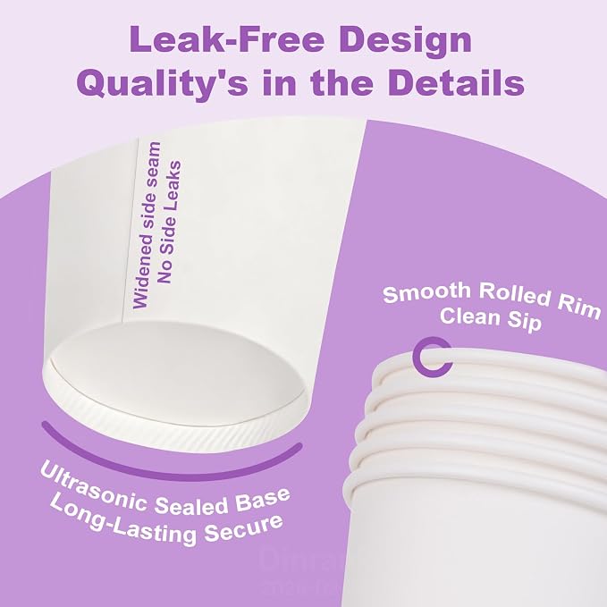 8 oz Paper Cups Small Disposable, 100 Pack White Paper Cups - Image 4