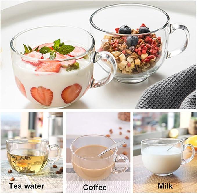 Large Clear Glass Coffee Mugs Set of 2, 14.8 oz-Wide Mouth Tea Cups - Image 6