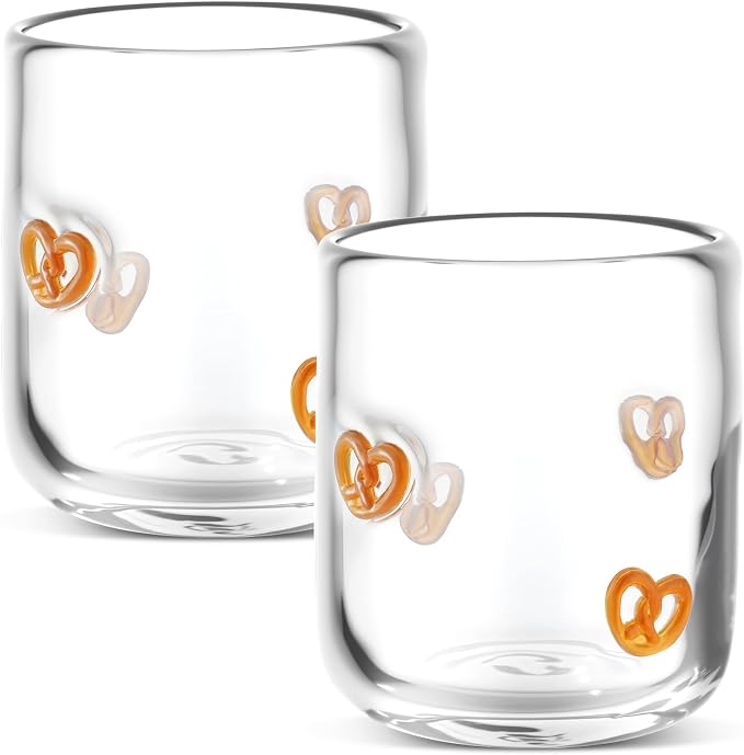 SiliFine 2 PCS Pretzels Icon Juice Glasses - 14oz Pretzels Bread Stemless Wine by SiliFine