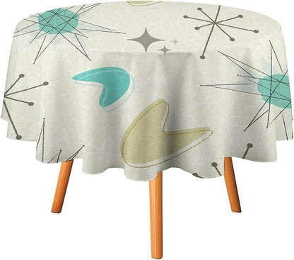 Mid Century Round Tablecloth, Modern Atomic Abstract Geometric Pattern Tablecloth for Home Party Dining Room Kitchen Decorm 60Inch(152cm)