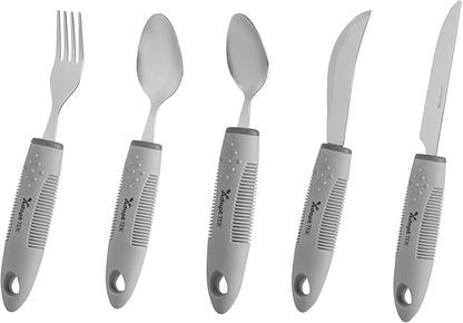 Restaurantware Adaptive Utensils - 1 count Stainless Steel, 9.843 x 5.118 x 1.575 Inches, Ergonomic Eating Aids, Non-Slip Utensil Set for Arthritis, Secure Grip Design, Gray