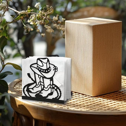 Cowboy Boot Decorative Black Metal Napkin Holder for Table, 4.9" x 4.9" x 2" Western Hat Lasso Standing Napkin Holder for Home Kitchen Restaurant Picnic Party Coffee Bar Dining Room
