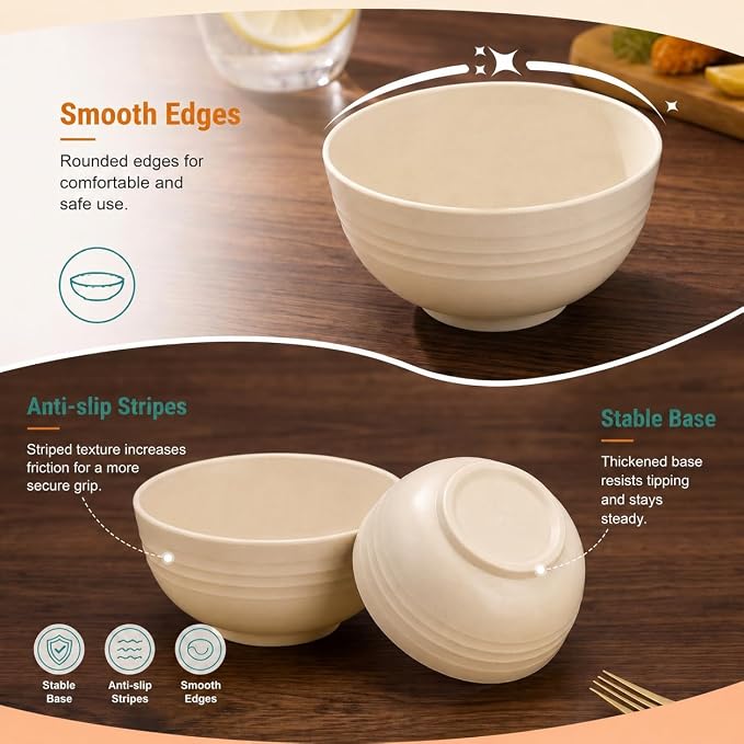 PYRMONT Wheat Straw Bowls Set of 8 Unbreakable Small Bowls 10 OZ Alternative - Image 3